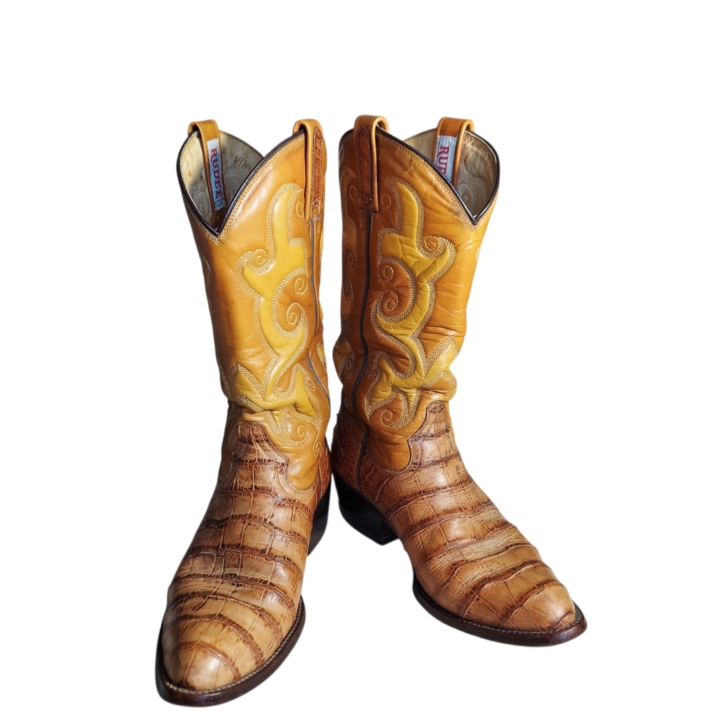 Vintage Rudel 8178 Western Cowboy Boots Cognac Reptile Embossed Snip Toe 8.5 EE - Picture 14 of 14